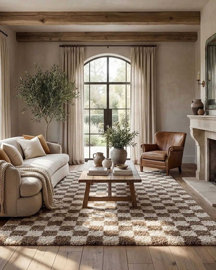 Bettie Retro Checkered Shag Rug - 图片 3